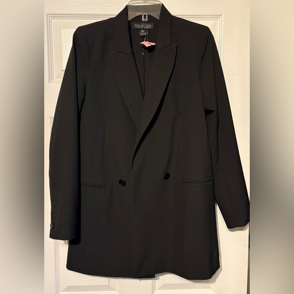 NWT Rachel Zoe Black Double Breasted Open Front Long Blazer Small